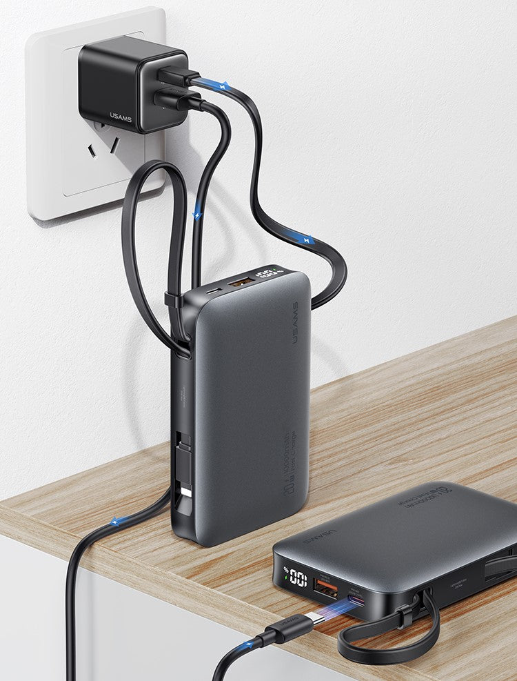 Power Bank USAMS 10000mAh com Carga Rápida Dual Type-C + Lightning