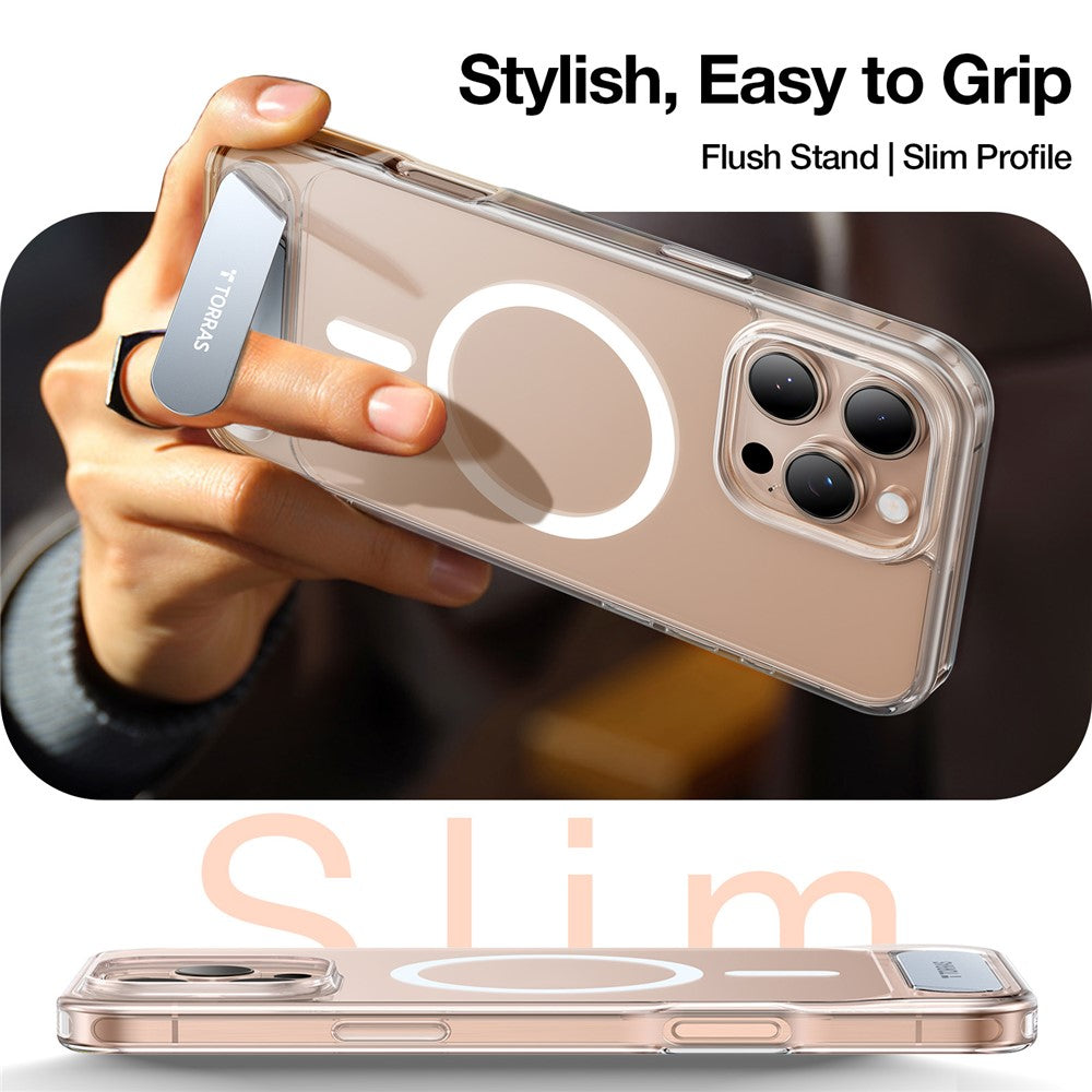 Torras Kickstand Magnetic Clear Case for iPhone 16 Pro Max