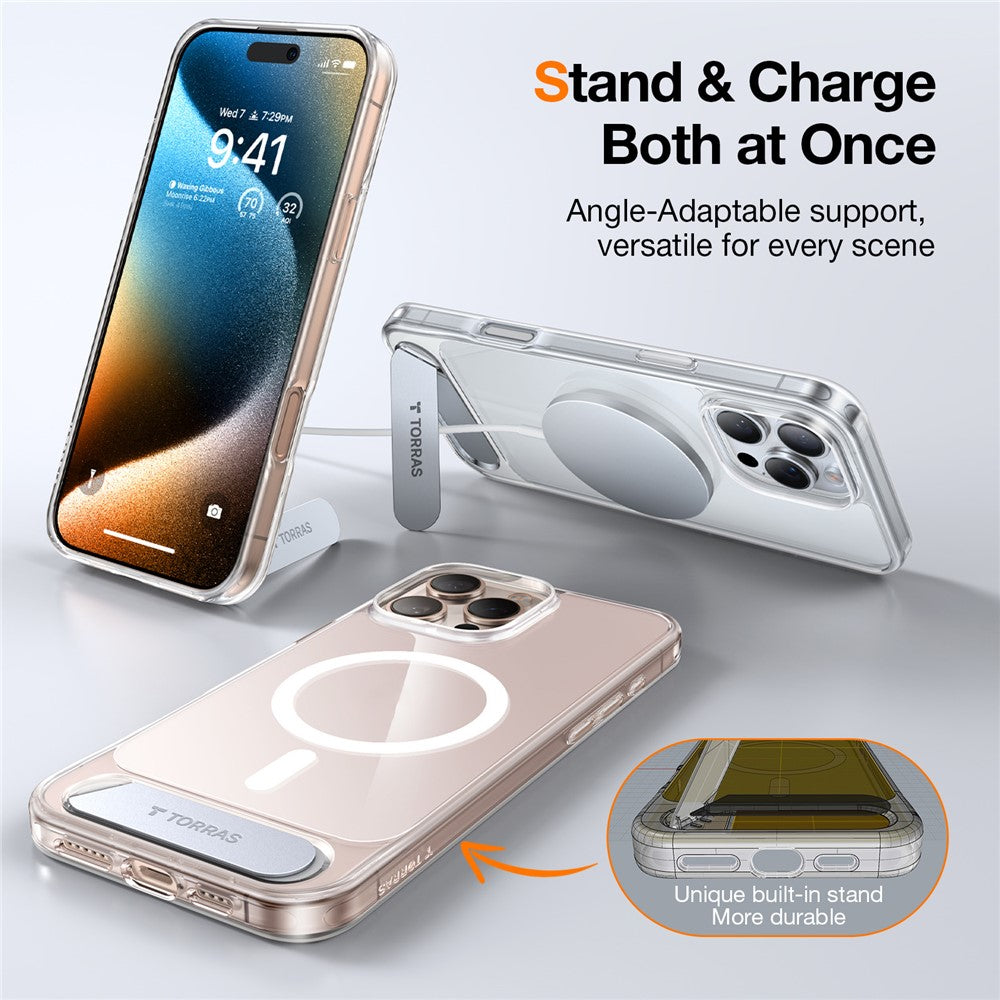 Torras Kickstand Magnetic Clear Case for iPhone 16 Pro Max