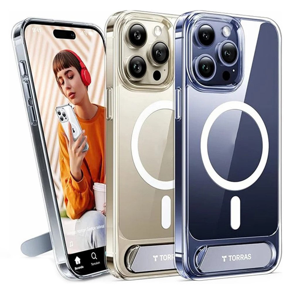 Capa Transparente Magnética Torras Kickstand para iPhone 15 Pro