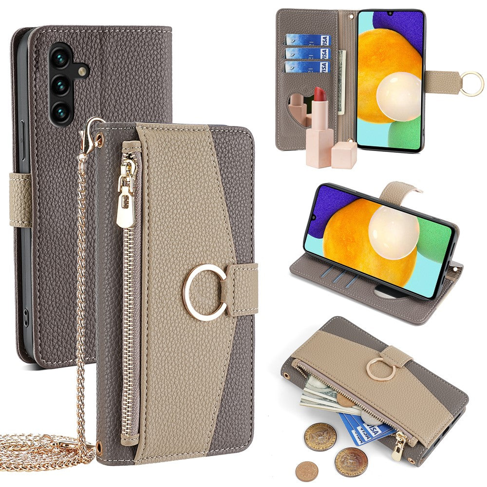 Wallet Case with Strap and Mirror for Samsung A13 5G