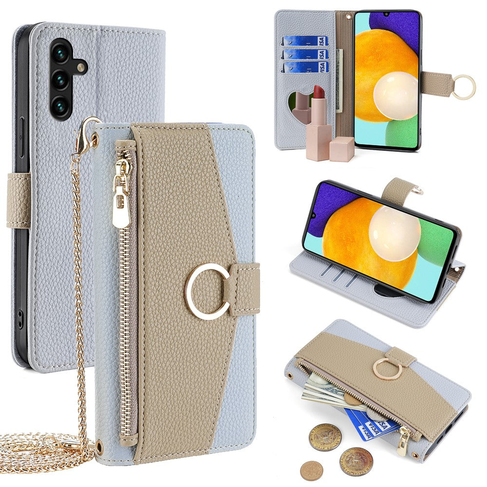 Wallet Case with Strap and Mirror for Samsung A13 5G