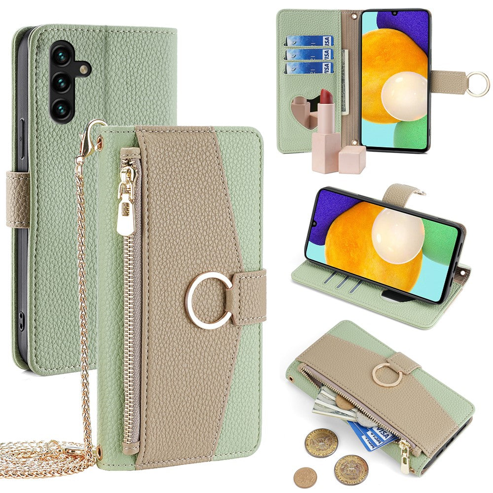 Wallet Case with Strap and Mirror for Samsung A13 5G