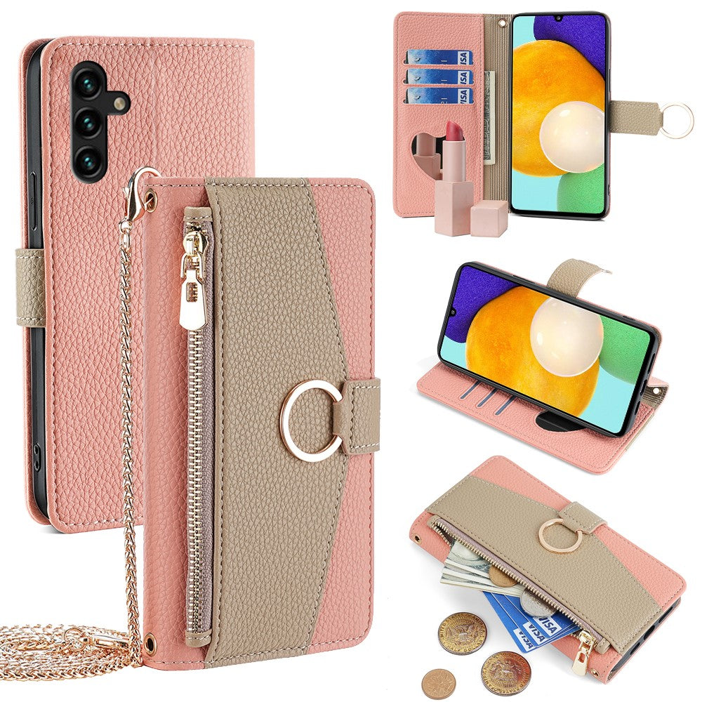Wallet Case with Strap and Mirror for Samsung A13 5G