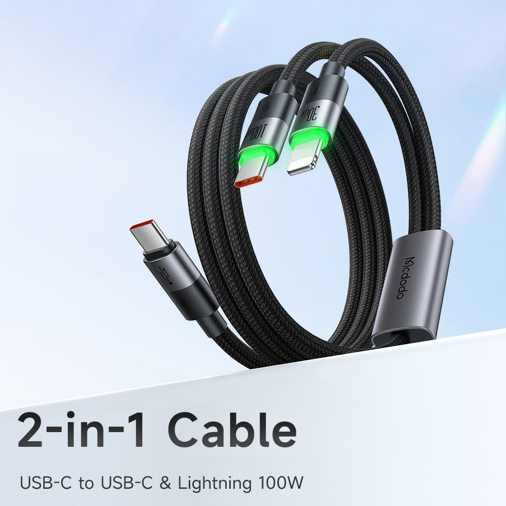 Cabo Mcdodo 2 em 1 USB-C para USB-C + Lightning – 100W - .