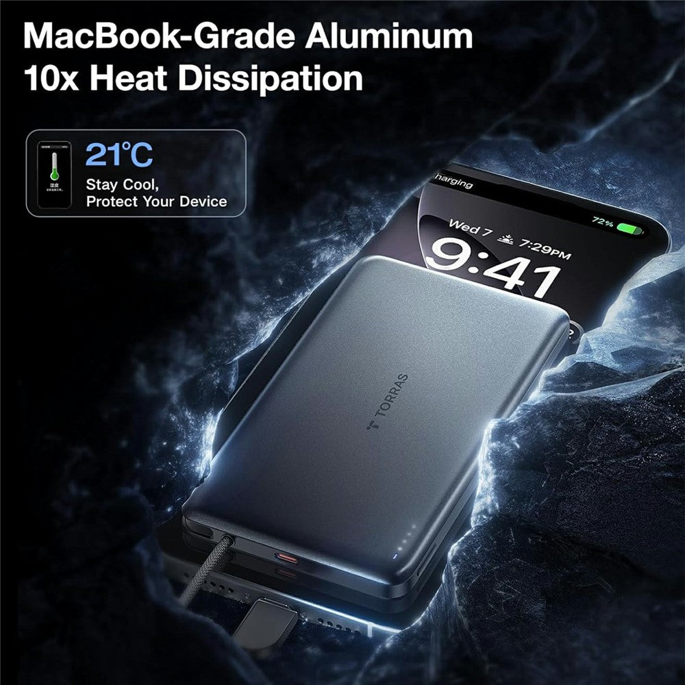 torras mini power bank com cabo type-c integrado