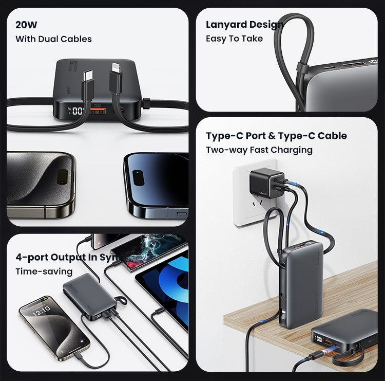 Power Bank USAMS 10000mAh com Carga Rápida Dual Type-C + Lightning