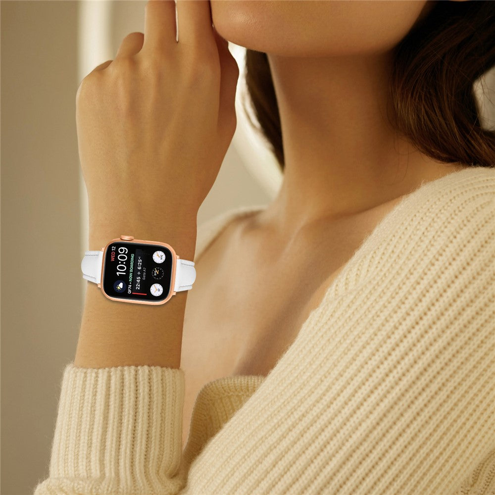 bracelete branca em pele apple watch com fivela dourado rosa