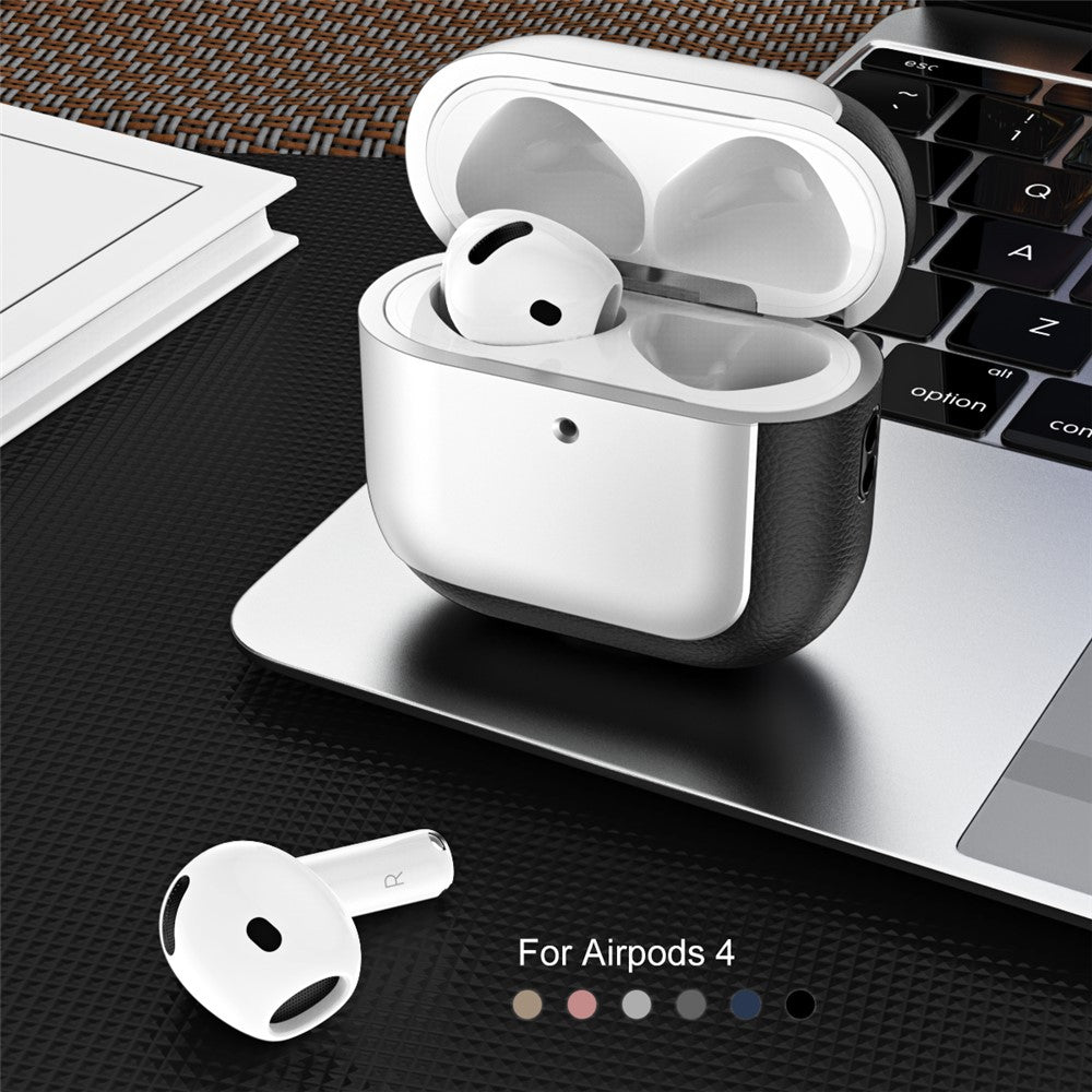 Capa Electroplating Litchi para AirPods 4 com Lanyard