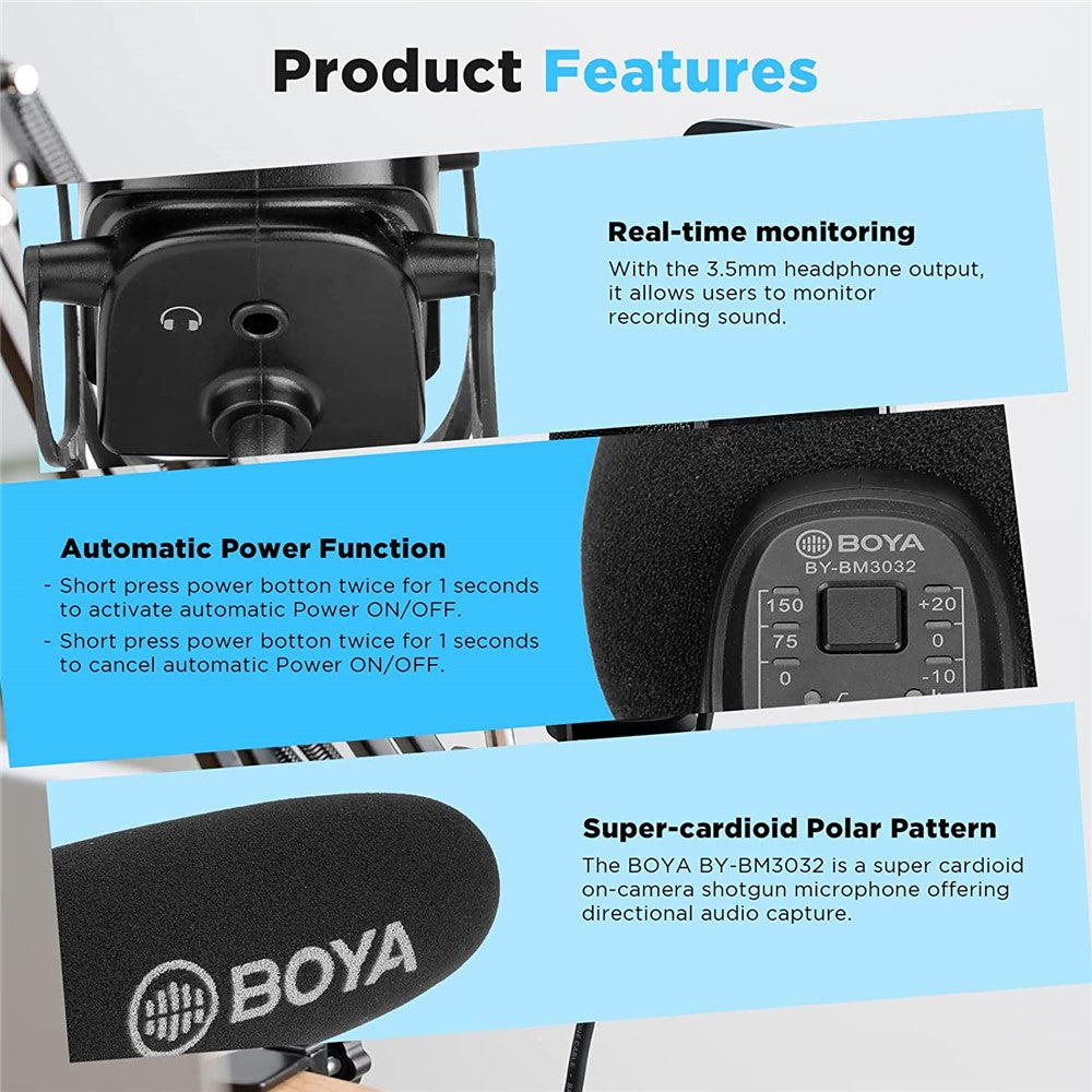 Microfone Shotgun Boya BY-BM3032 para Câmaras DSLR