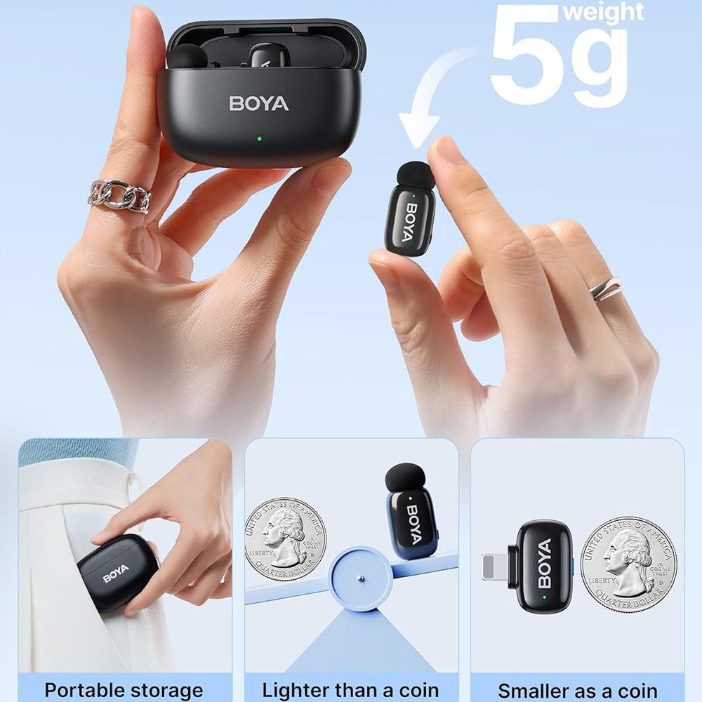 microfone boya mini-04 para gravações e entrevistas em iphone