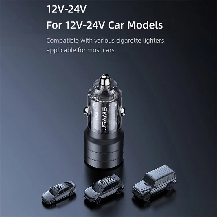 Carregador de Carro USAMS 95W USB-A + USB-C - Preto