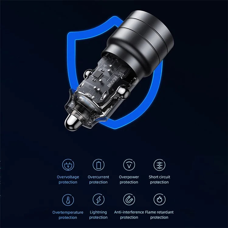 Carregador de Carro USAMS 95W USB-A + USB-C - Preto