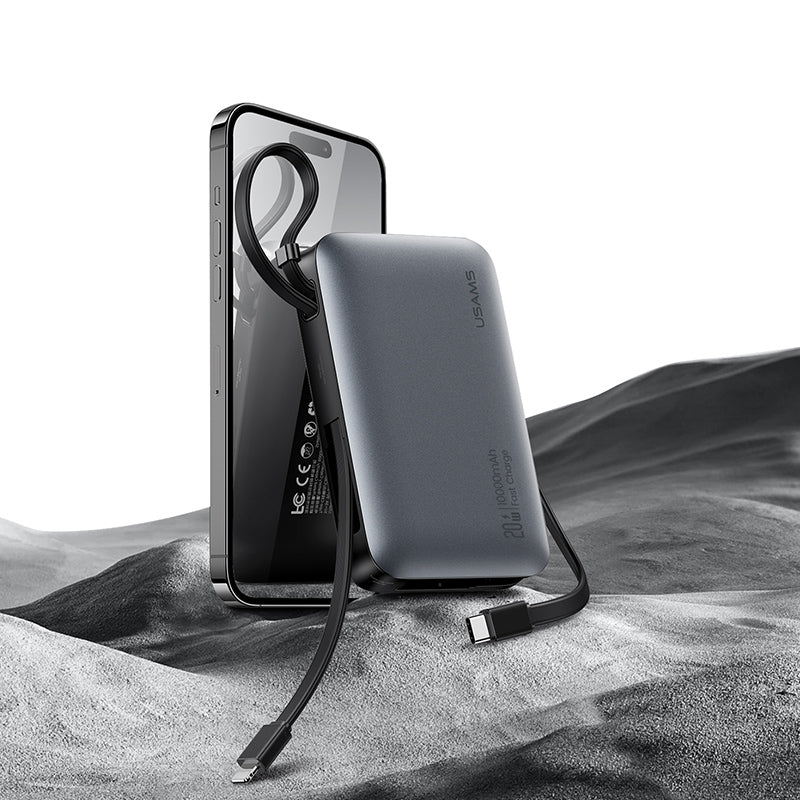 Power Bank USAMS 10000mAh com Carga Rápida Dual Type-C + Lightning