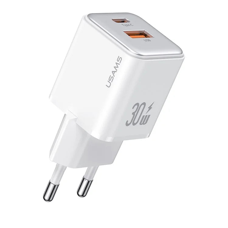 USAMS 30W PD Charger Adapter with Dual Port Type-C + USB-A