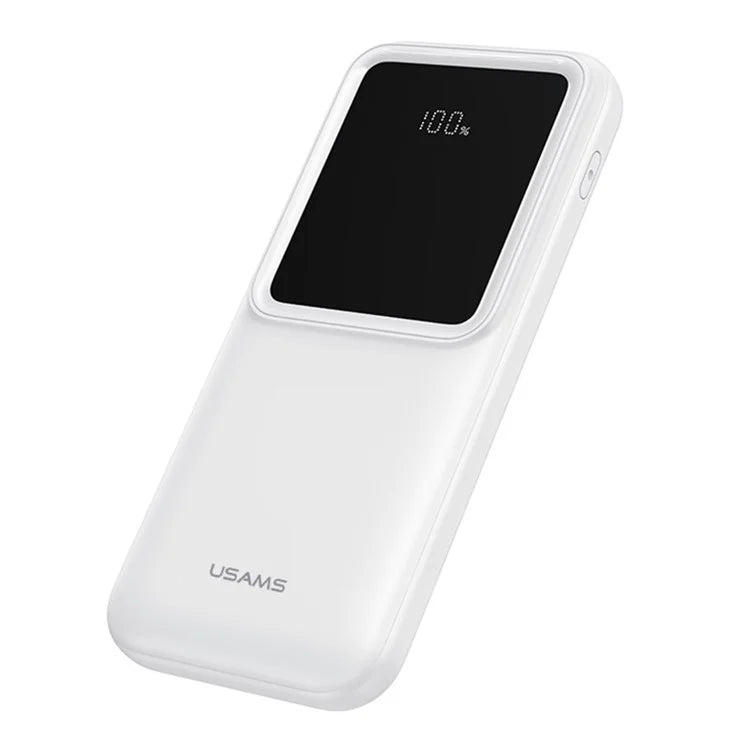 Power Bank USAMS 10000mAh com Display e 3 Cabos Integrados - Branco