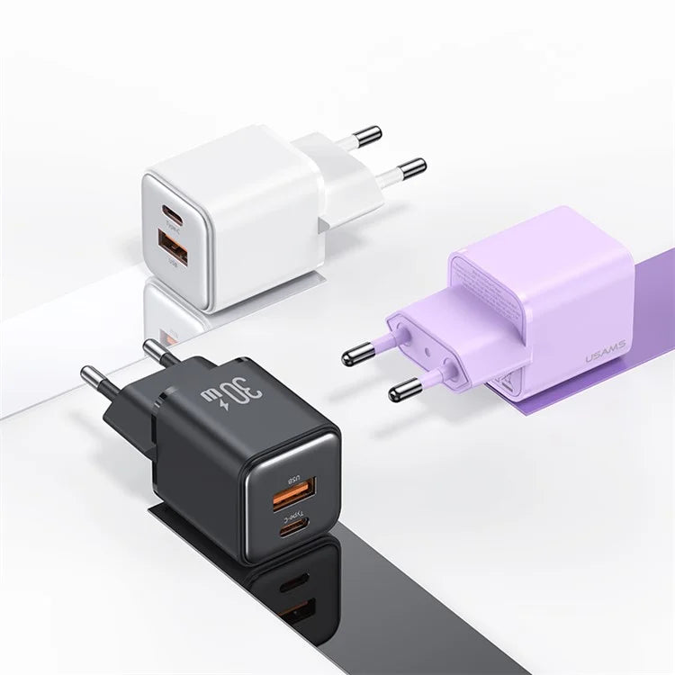USAMS 30W PD Charger Adapter with Dual Port Type-C + USB-A