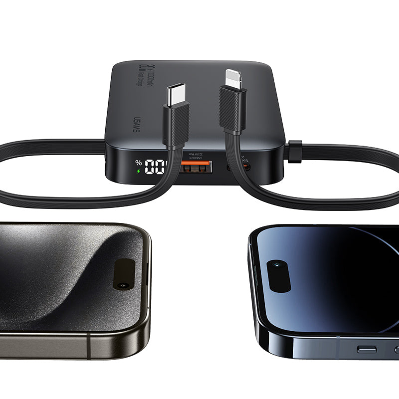 Power Bank USAMS 10000mAh com Carga Rápida Dual Type-C + Lightning