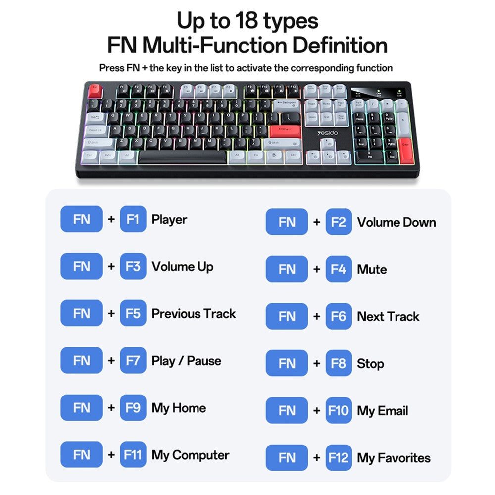 Teclado Gaming YESIDO KB44 com RGB 104 Teclas