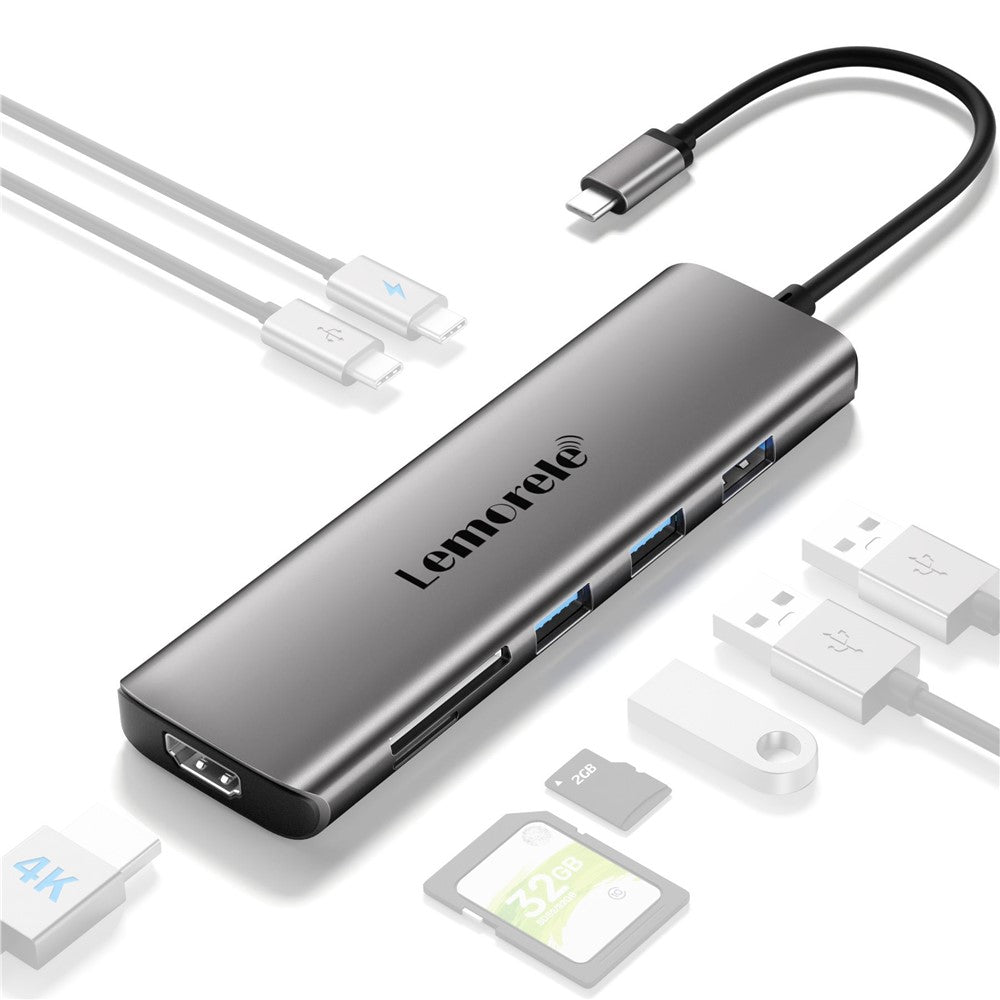 LEMORELE TC38 8-in-1 USB-C Hub with HDMI 4K and 100W PD