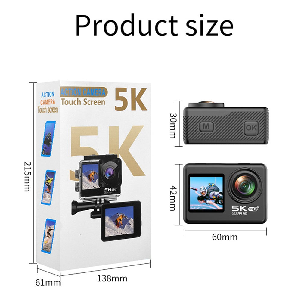 Câmara de Ação V5 5K WiFi EIS Dual Screen 30m