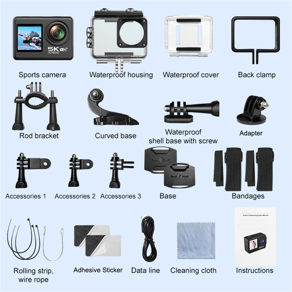 Câmara de Ação V5 5K WiFi EIS Dual Screen 30m