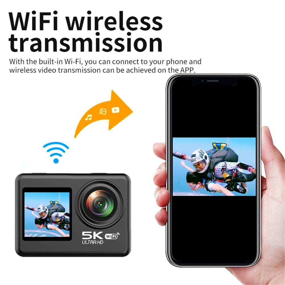 Câmara de Ação V5 5K WiFi EIS Dual Screen 30m