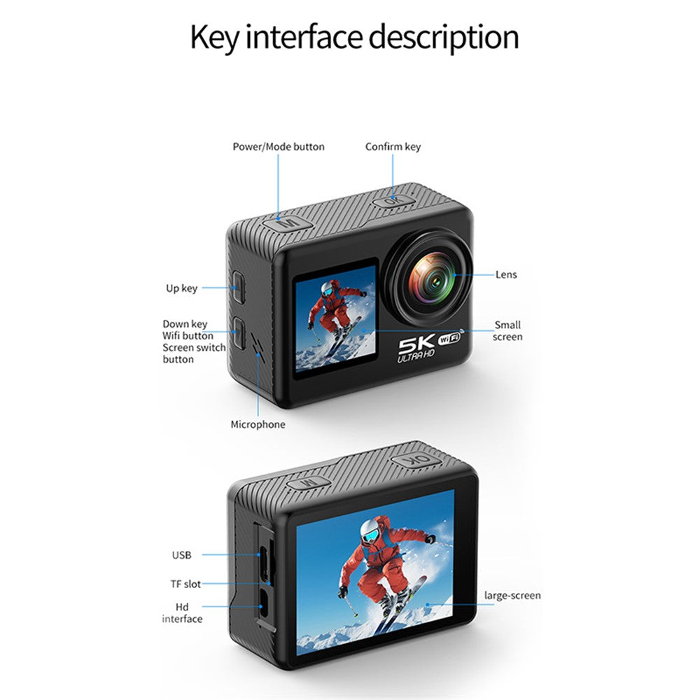 Câmara de Ação V5 5K WiFi EIS Dual Screen 30m