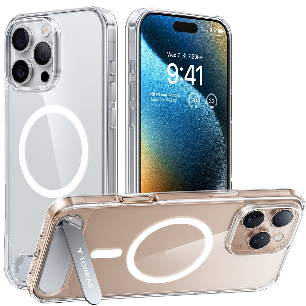 Torras Kickstand Magnetic Clear Case for iPhone 16 Pro Max