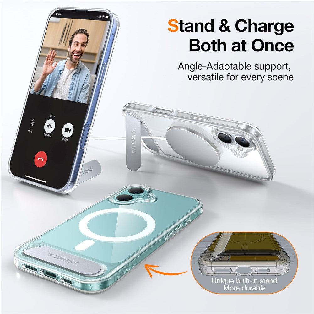 Capa Transparente Magnética Torras Kickstand para iPhone 16
