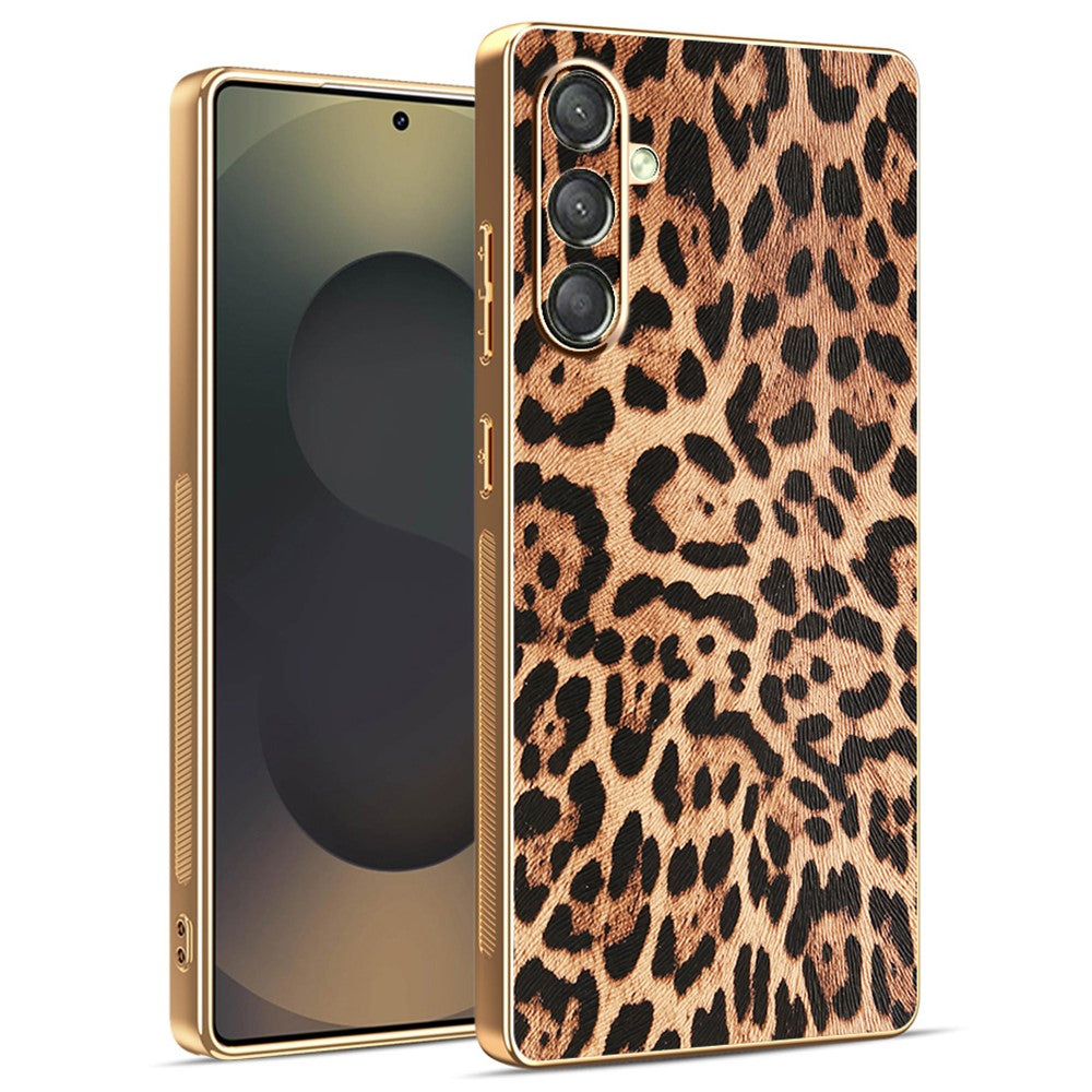 For Samsung Galaxy A16 4G / 5G Case Leopard Print PU Leather Coated PC + TPU Electroplating Phone Cover -  .