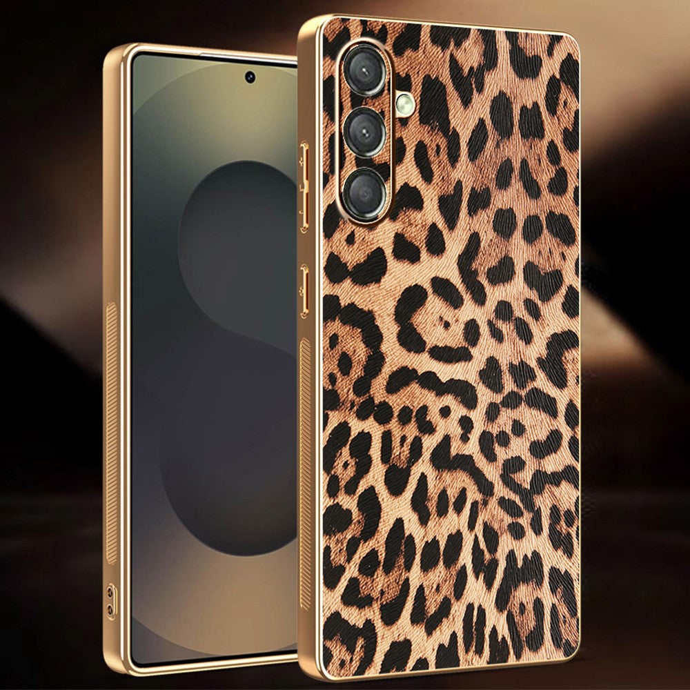 For Samsung Galaxy A16 4G / 5G Case Leopard Print PU Leather Coated PC + TPU Electroplating Phone Cover -  .