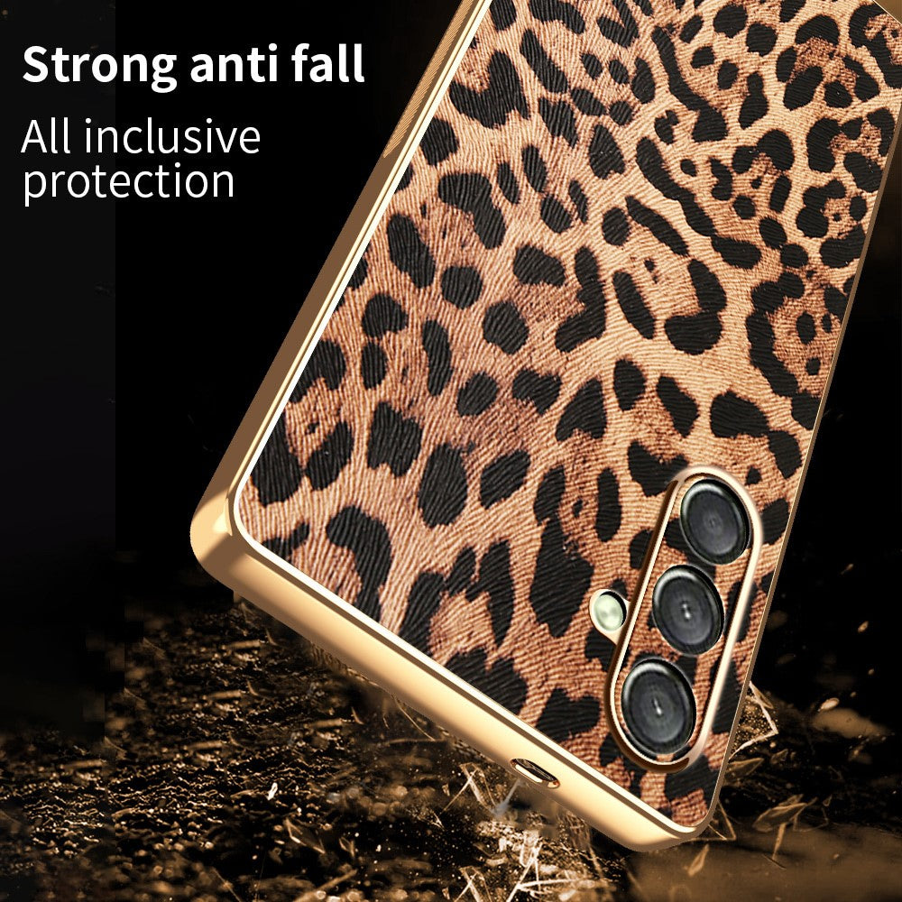 For Samsung Galaxy A16 4G / 5G Case Leopard Print PU Leather Coated PC + TPU Electroplating Phone Cover -  .