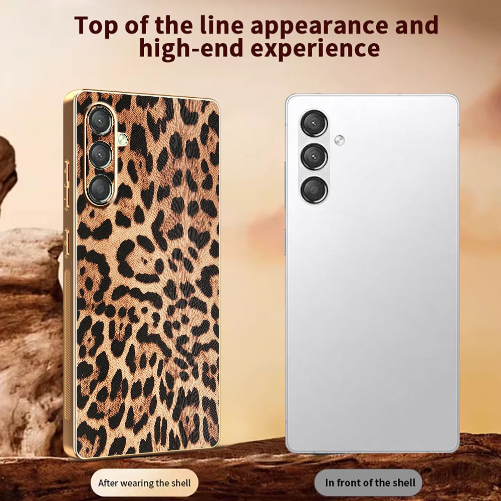 For Samsung Galaxy A16 4G / 5G Case Leopard Print PU Leather Coated PC + TPU Electroplating Phone Cover -  .