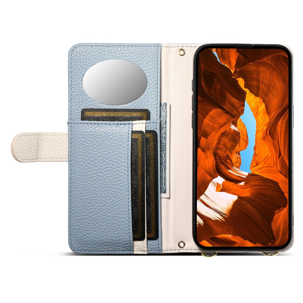 ESEBLE E11 For Samsung Galaxy A16 4G / 5G Case Zipper Pocket Litchi Texture Leather Phone Cover with Mirror and Wrist Strap -  .