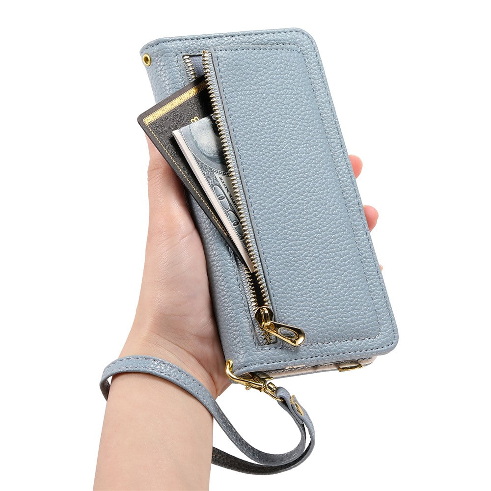 ESEBLE E11 For Samsung Galaxy A16 4G / 5G Case Zipper Pocket Litchi Texture Leather Phone Cover with Mirror and Wrist Strap -  .