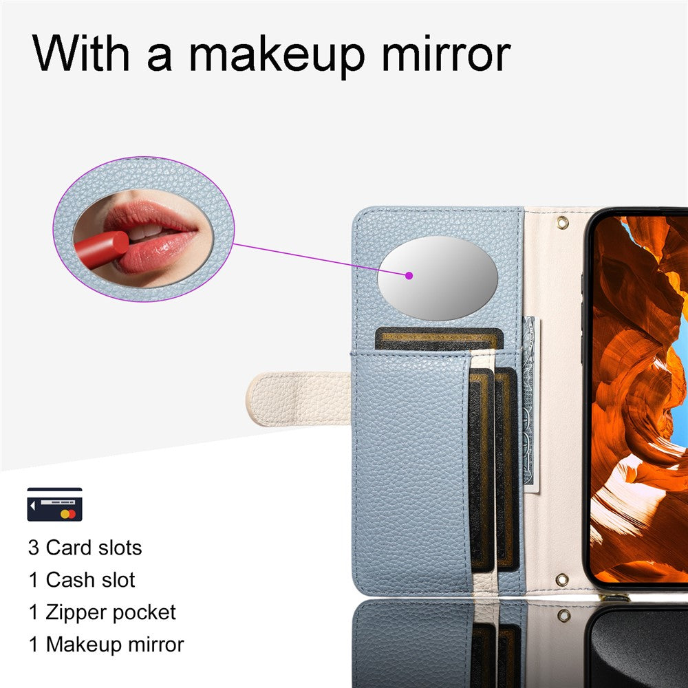 ESEBLE E11 For Samsung Galaxy A16 4G / 5G Case Zipper Pocket Litchi Texture Leather Phone Cover with Mirror and Wrist Strap -  .