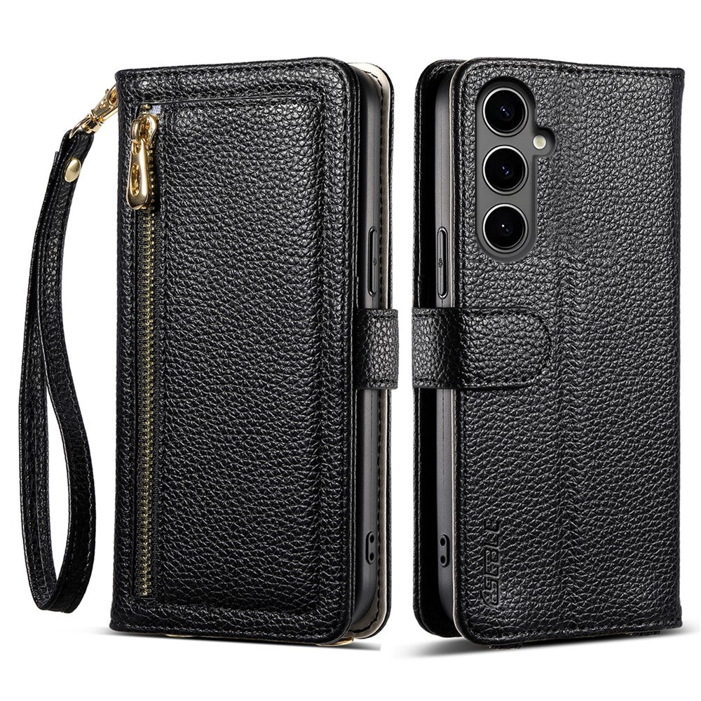 ESEBLE E11 For Samsung Galaxy A16 4G / 5G Case Zipper Pocket Litchi Texture Leather Phone Cover with Mirror and Wrist Strap -  .
