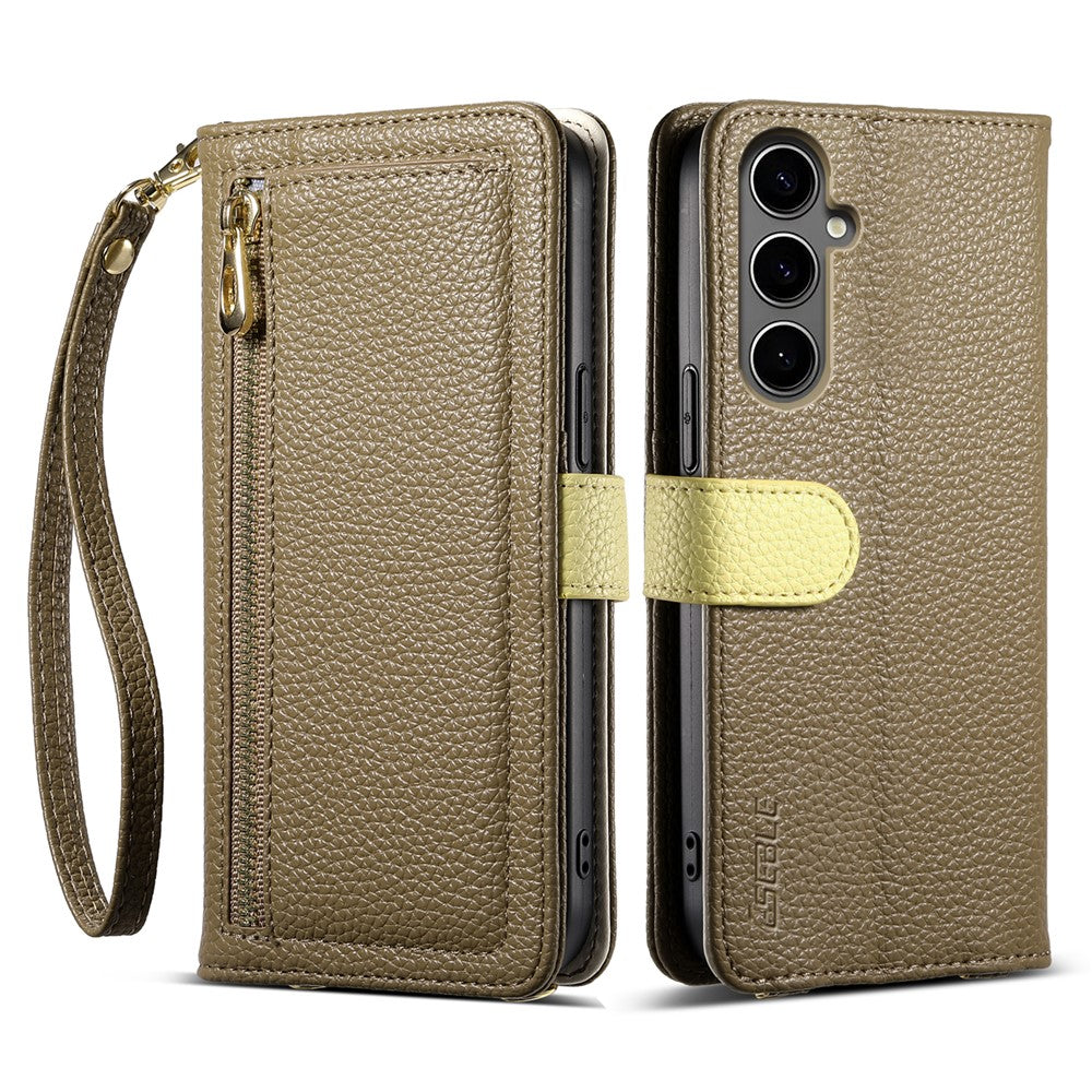 ESEBLE E11 For Samsung Galaxy A16 4G / 5G Case Zipper Pocket Litchi Texture Leather Phone Cover with Mirror and Wrist Strap -  .