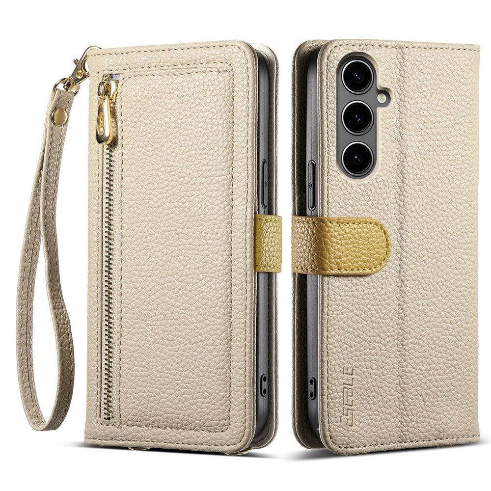 ESEBLE E11 For Samsung Galaxy A16 4G / 5G Case Zipper Pocket Litchi Texture Leather Phone Cover with Mirror and Wrist Strap -  .