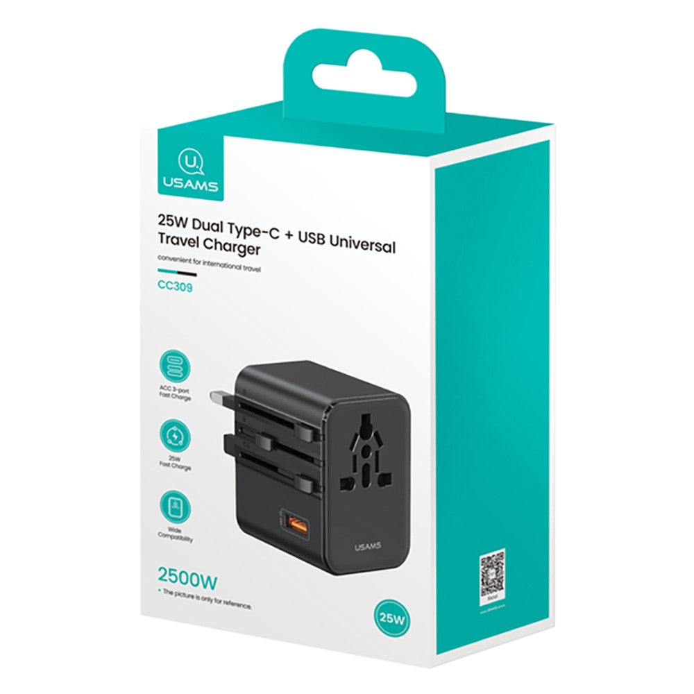 USAMS CC309 Universal Adapter – 25W 3-Port Travel Charger