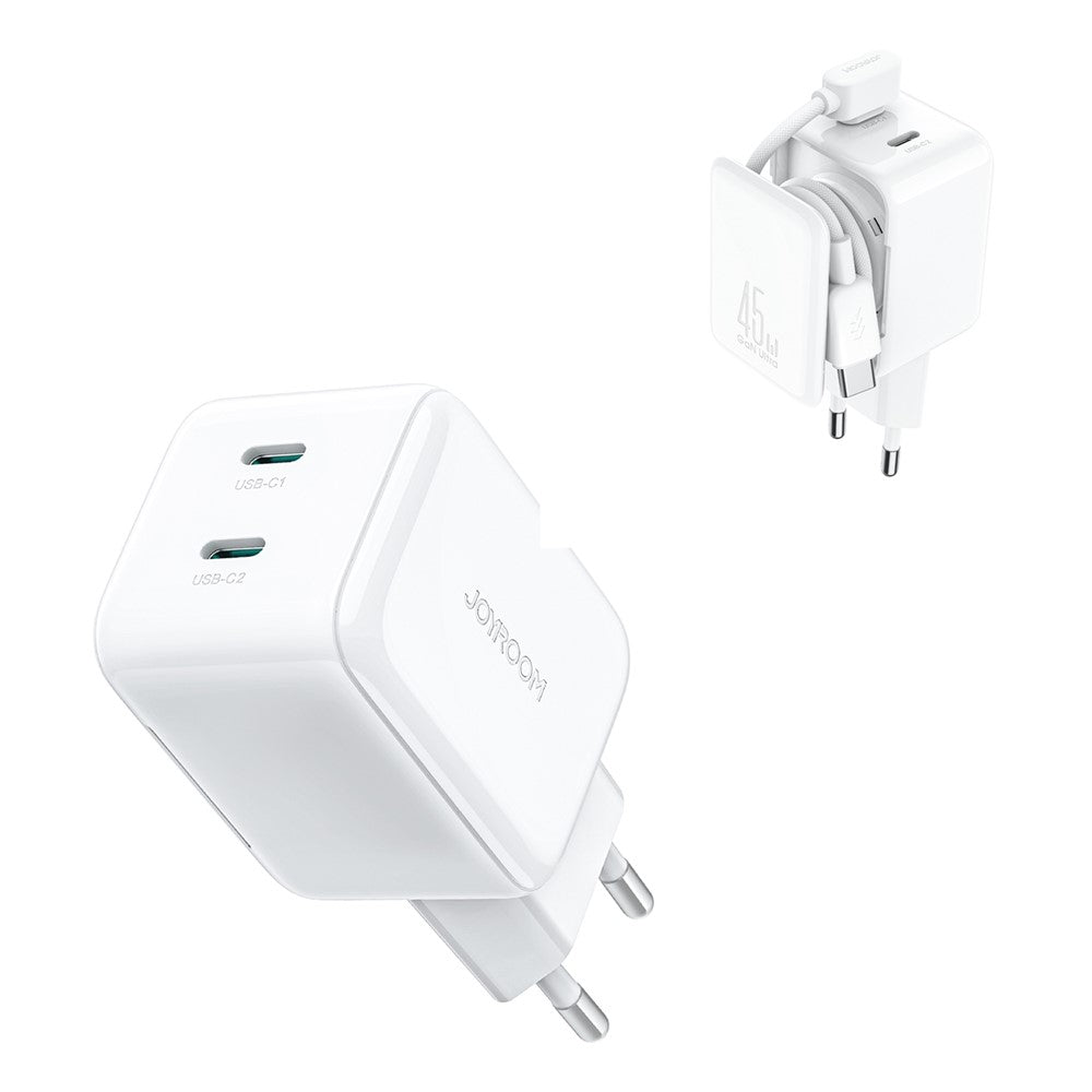 carregador joyroom jr-tcl05 gan 45w com cabo retrátil