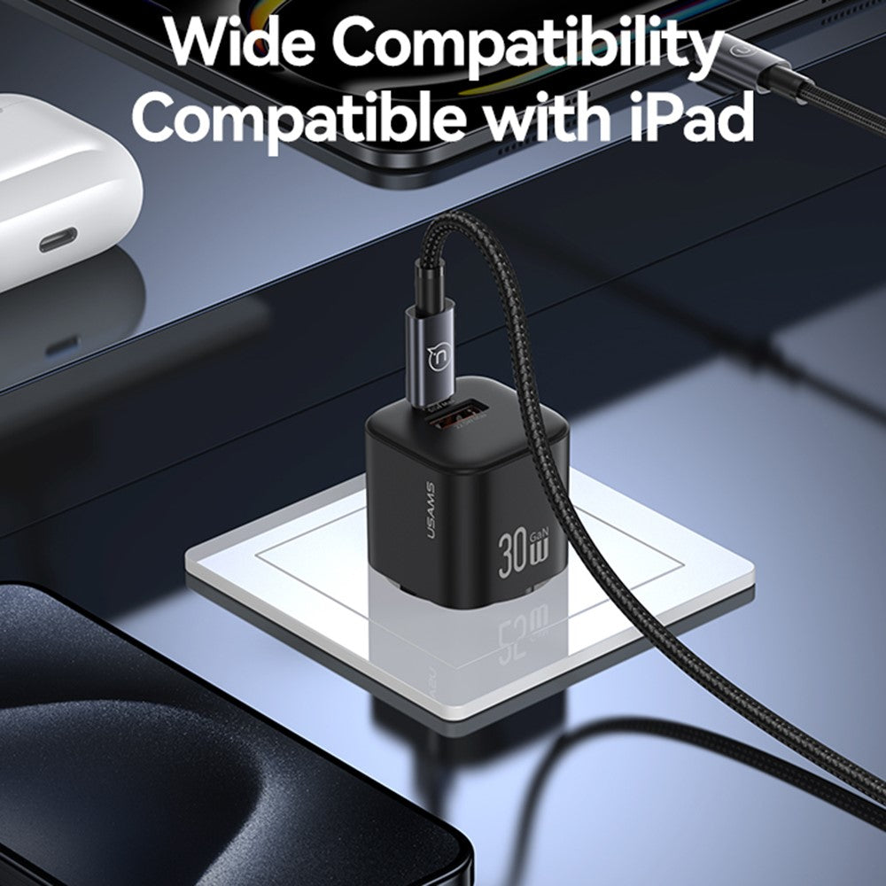 USAMS CC263 – Compact GaN 30W Dual Port USB-C + USB-A Charger