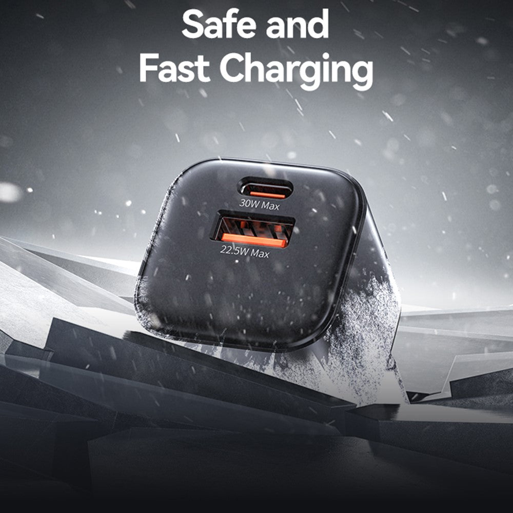USAMS CC263 – Compact GaN 30W Dual Port USB-C + USB-A Charger