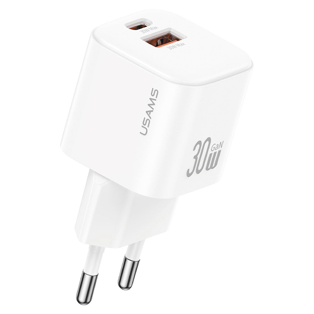 USAMS CC263 – Compact GaN 30W Dual Port USB-C + USB-A Charger