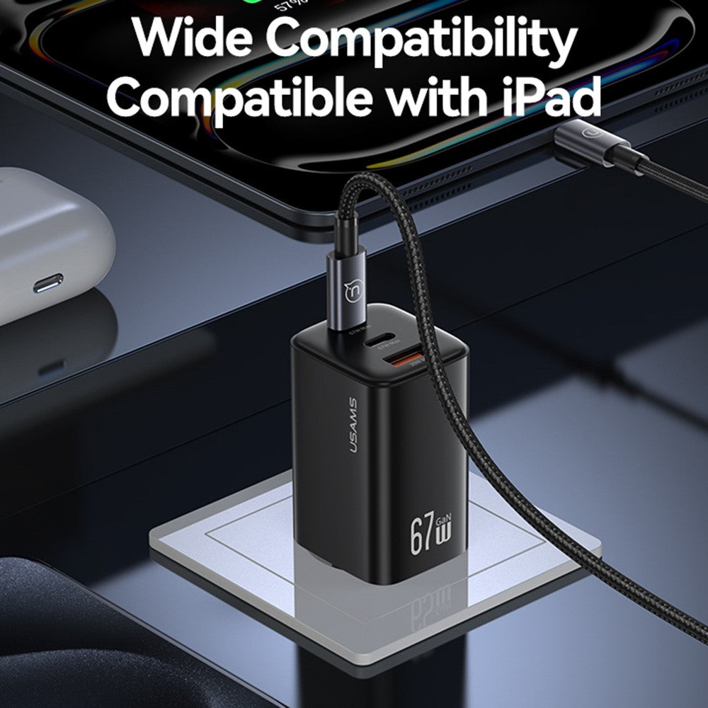 USAMS CC265 Charger – GaN 67W with 3 Ports (USB-C + USB-A)