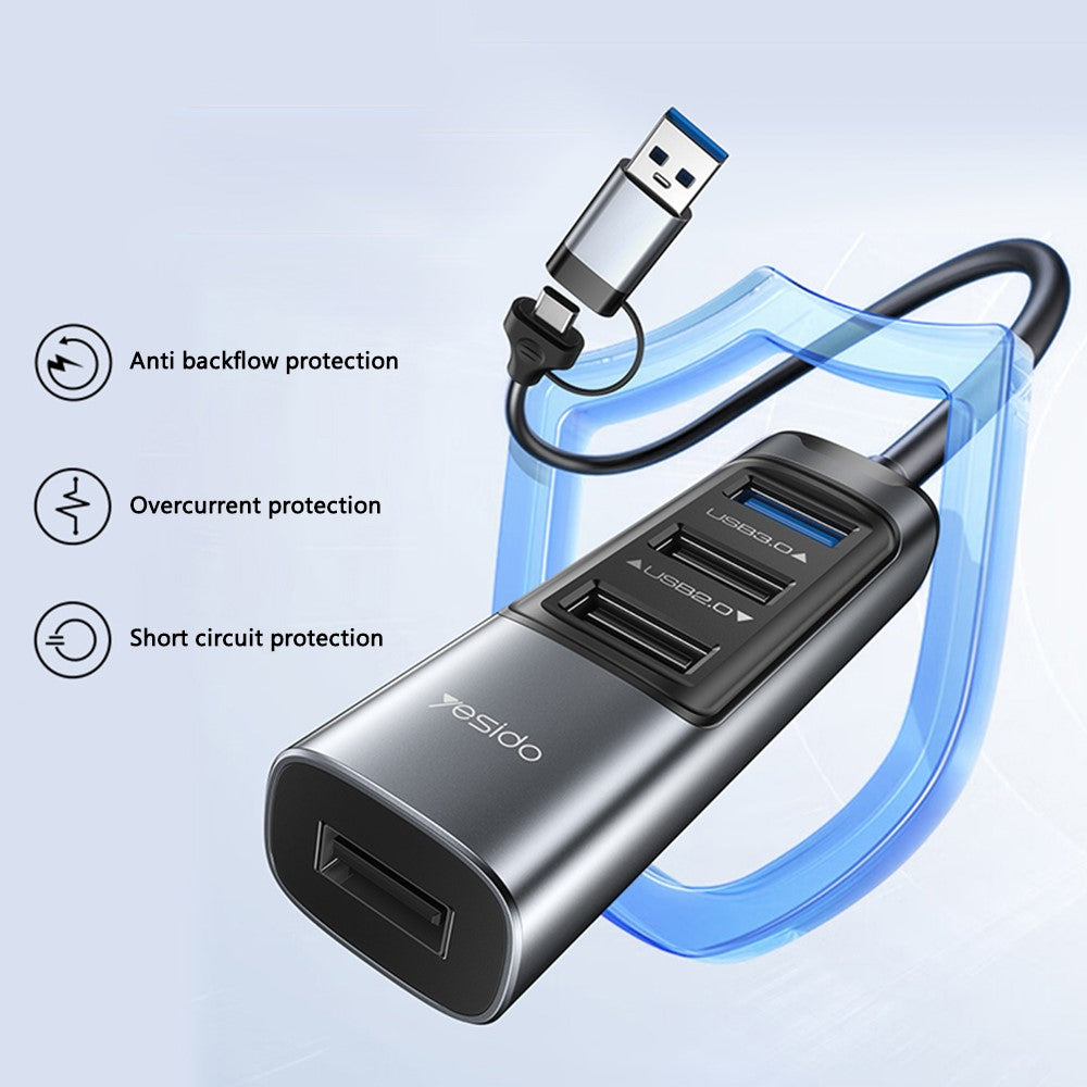 Hub USB-C YESIDO HB20 com USB 3.0 e PD 100W