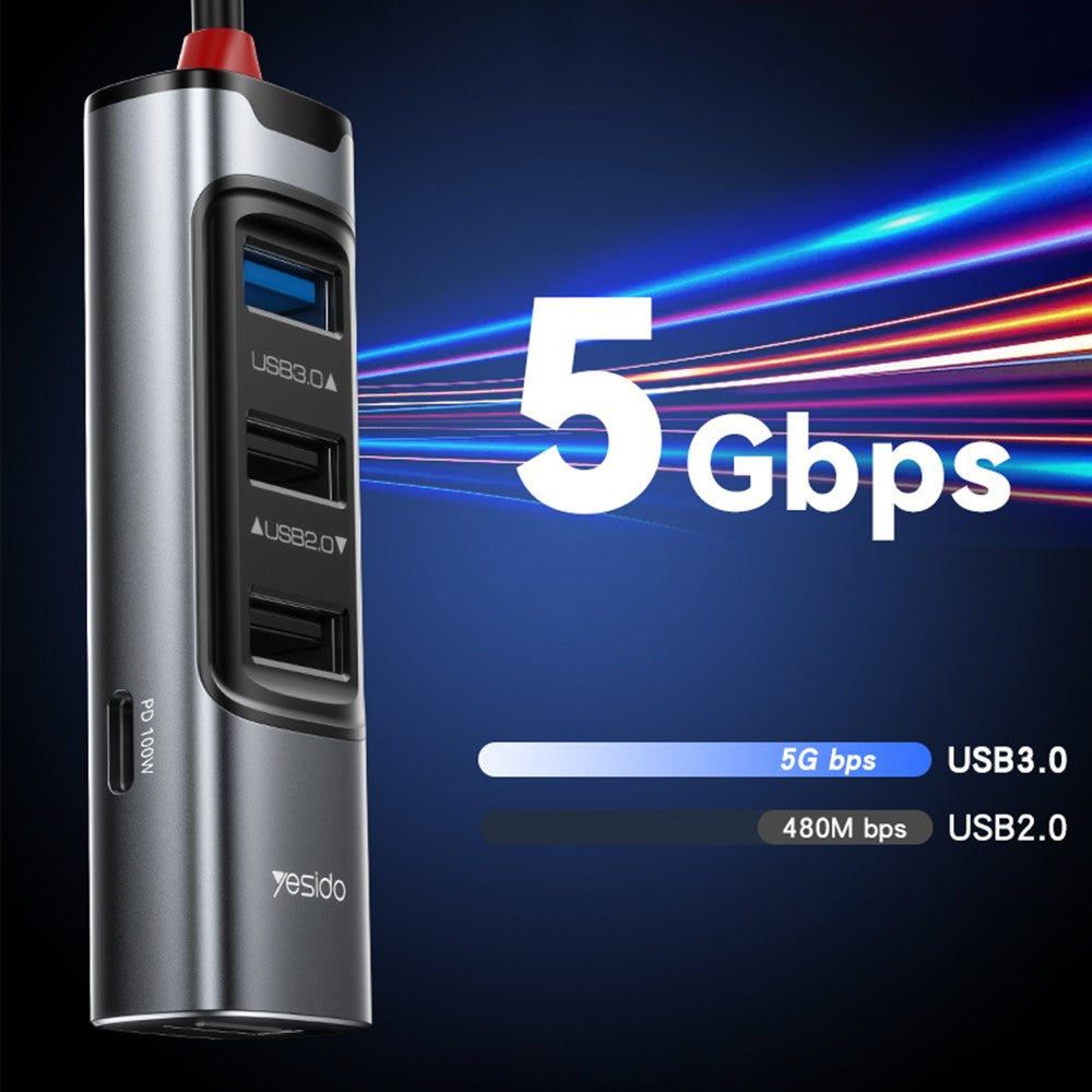 Hub USB-C YESIDO HB20 com USB 3.0 e PD 100W