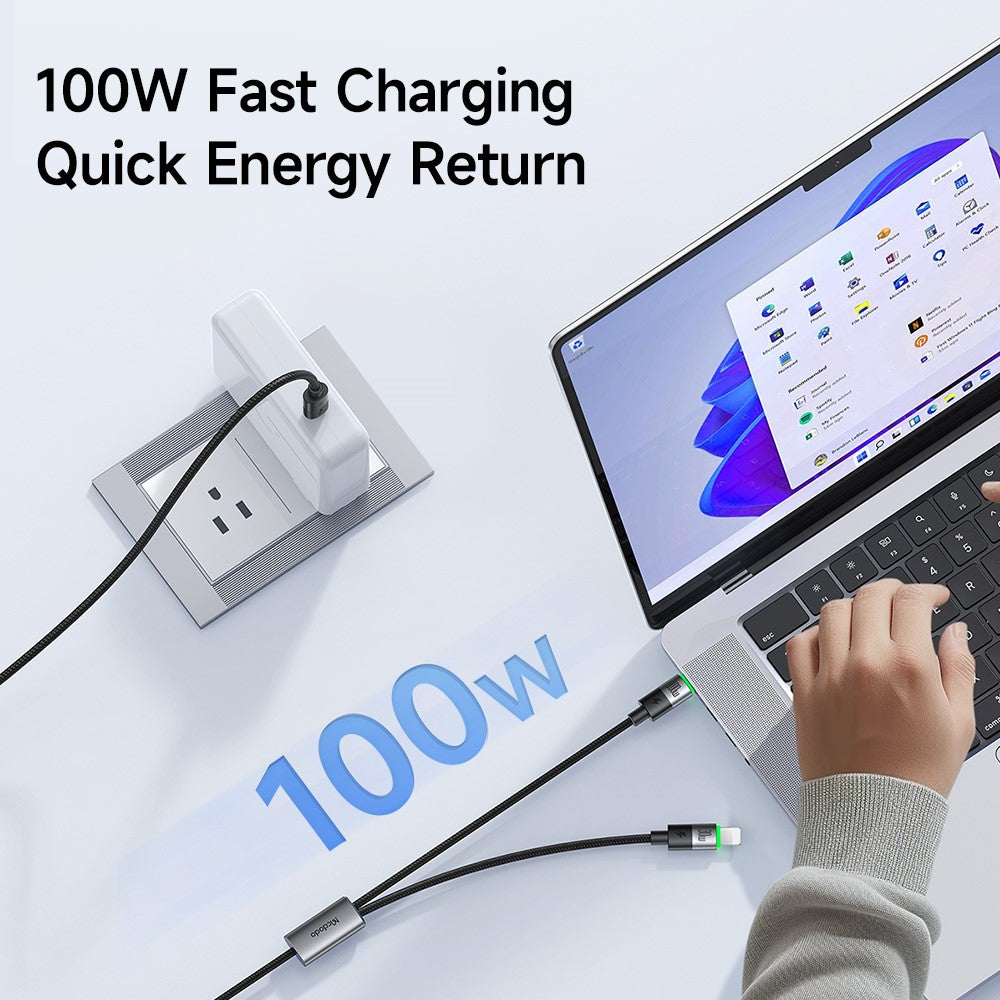 Cabo Mcdodo 2 em 1 USB-C para USB-C + Lightning – 100W