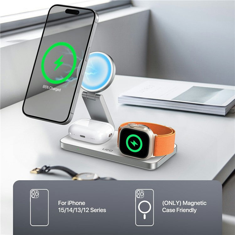 Carregador 3‑em‑1 magnético T8 para smartphone, smartwatch e earphones